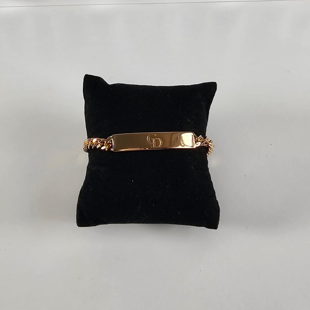 Christian Dior Gold-Tone ID Plate Curb Chain Bracelet